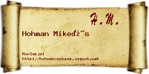 Hohman Mikeás névjegykártya